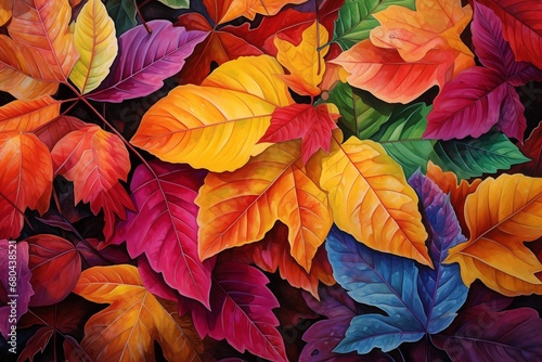 colorful autumn leaves background, 3d rendering. Computer digital drawing. Ai Generated.