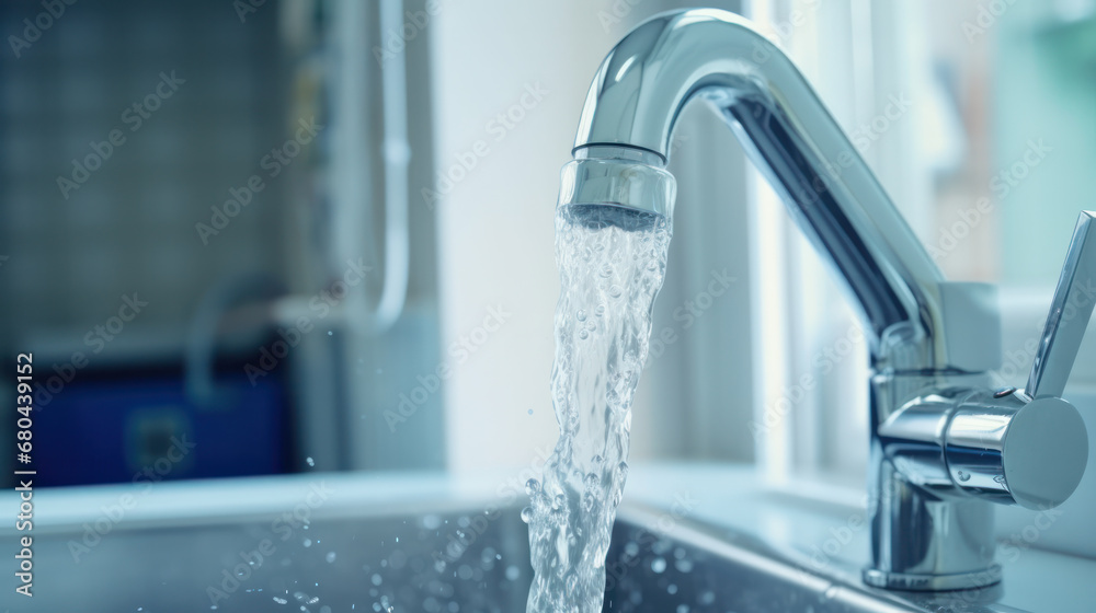 Kitchen water mixer. Water tap made of chrome material Kitchen water mixer. Water tap made of chrome material