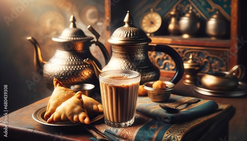 Indian cutting chai and samosa  photo