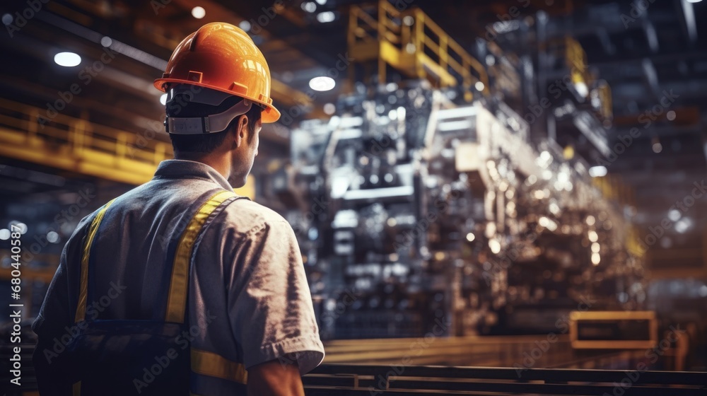 Hardhat Clad Worker with Machinery in Industrial Setting Hardhat Clad Worker with Machinery in Industrial Setting