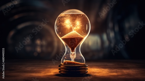 Time Travel A small hourglass inside a light bulb