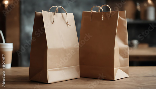 blank brown paper bag mockup for food orders at the eatery