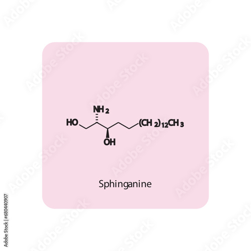 Molecular structure diagram of Sphinagnine - a sphingoid base. pink Scientific vector illustration.