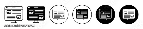 Native Advertising icon set. digital display advert vector symbol. content ad. contextual publication advertising sign in black filled and outlined style.