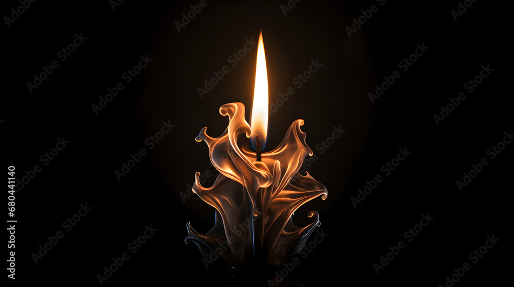 Fototapeta premium Gentle flickering candle flames against stark black background