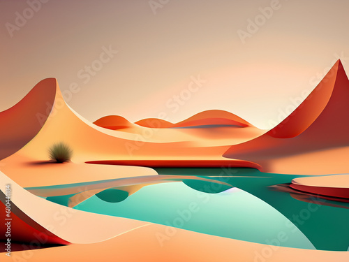 Minimalist desert oasis landscape.