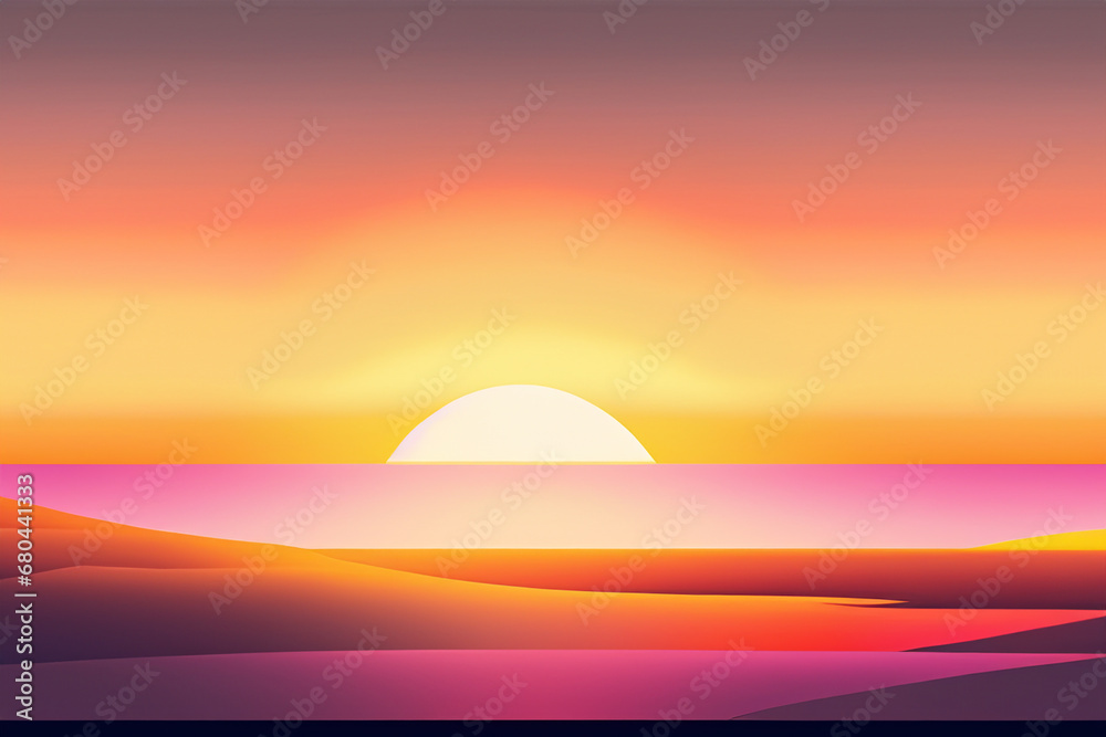 Minimalist sun setting over ocean horizon.