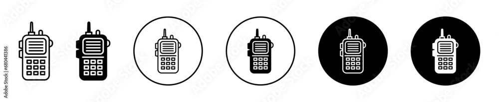 Walkie talkie icon set. military electronic communication device vector symbol. radio transceiver pictogram in black filled and outlined style. - obrazy, fototapety, plakaty 