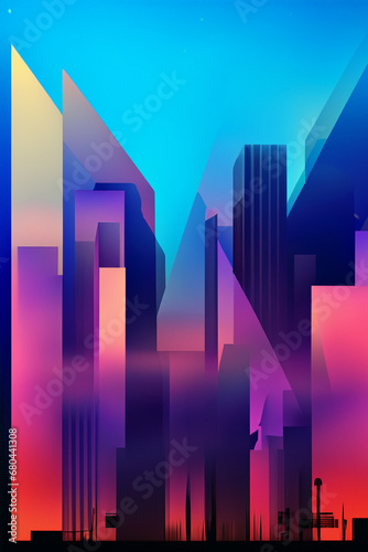 City skyscrapers. Futuristic architecture concept. Blue and pink tones.