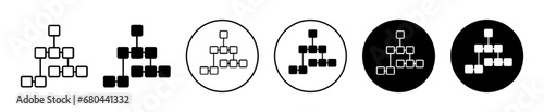 Hierarchical structure icon set. flow chart layout vector symbol. decision tree sign in black filled and outlined style.
