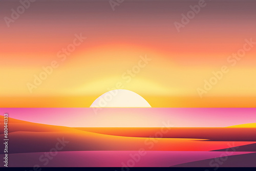Minimalist sun setting over ocean horizon.