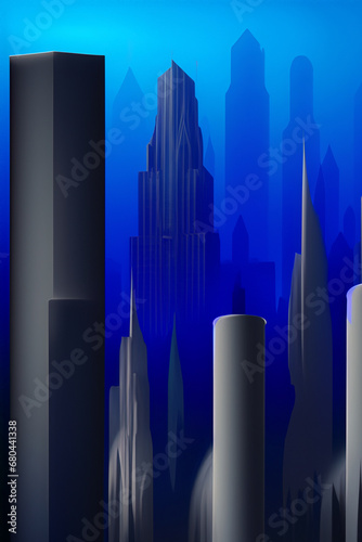 City skyscrapers. Futuristic architecture concept. Blue tones. 