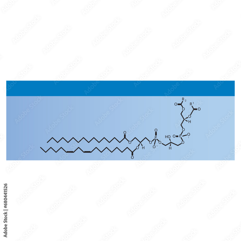 Diagram showing schematic molecular structure of Phosphatidylinositol 4,5-bisphosphate Blue Scientific vector illustration.