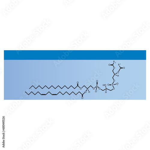 Diagram showing schematic molecular structure of Phosphatidylinositol 4,5-bisphosphate Blue Scientific vector illustration.