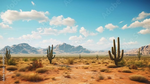 desert landscape photo with cactus, with sunny weather background. generative ai