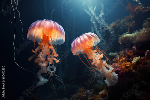 Jellyfish underwater, stunning photorealistic illustration