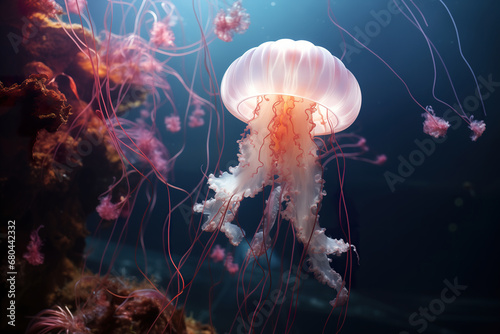 Jellyfish underwater, stunning photorealistic illustration © Cheport