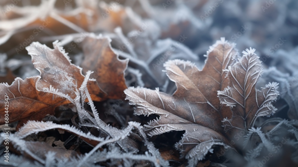 Frozen oak leaves - a natural abstract backdrop