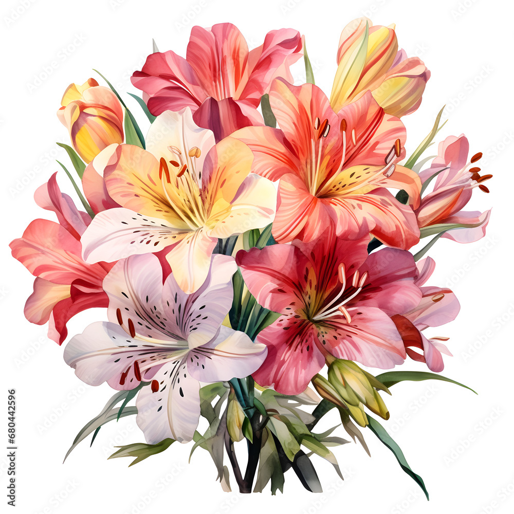 Alstroemeria, Flowers, Watercolor illustrations