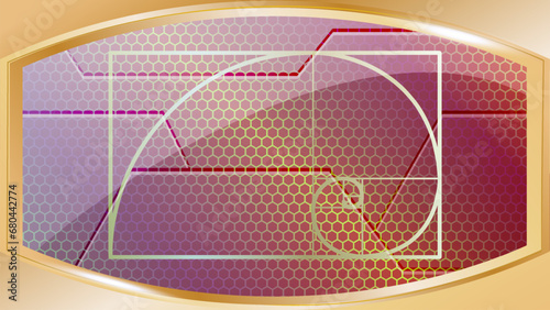 Glass and gold  metal screen panel with golden ratio measurement