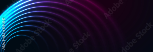 Blue purple neon wavy lines abstract technology background. Futuristic glowing vector banner design
