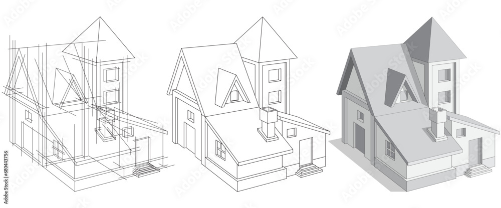 Building. Isolated on white background. Vector illustration. 