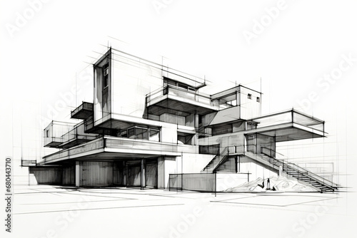 modern villa as line art photo