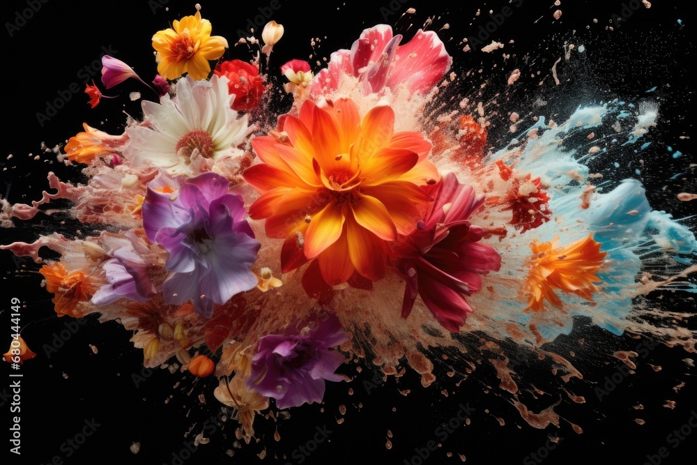 A stunning image capturing a bunch of flowers suspended in the air. Perfect for adding a touch of elegance and beauty to any project or design. A stunning image capturing a bunch of flowers suspended in the air. Perfect for adding a touch of elegance and beauty to any project or design.