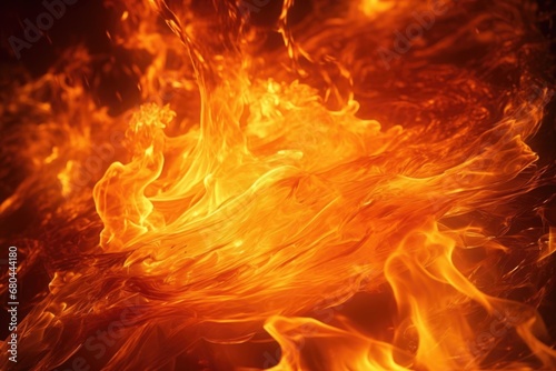 A close up view of a fire with a black background. This image can be used to create a dramatic and intense atmosphere