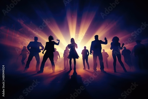 A group of people standing together in front of a bright light. This image can be used to represent unity, teamwork, or a bright future