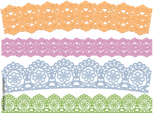 SET OF DECORATIVE EMBROIDERY LACE TRIM USED FOR WOMEN AND GIRLS APPAREL DRESSES TOPS AND ACCESSORIES FASHION DESIGN VECTOR ILLUSTRATION