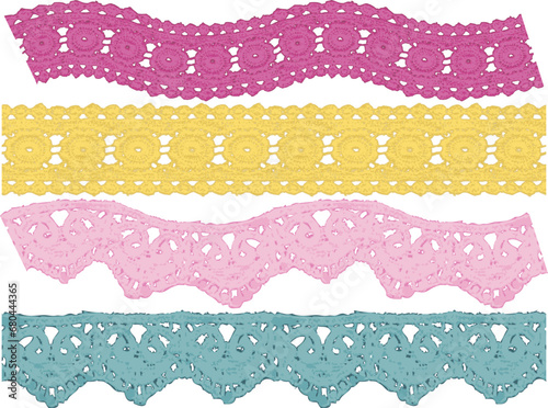 SET OF DECORATIVE EMBROIDERY LACE TRIM USED FOR WOMEN AND GIRLS APPAREL DRESSES TOPS AND ACCESSORIES FASHION DESIGN VECTOR ILLUSTRATION