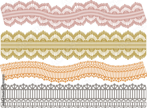 SET OF DECORATIVE EMBROIDERY LACE TRIM USED FOR WOMEN AND GIRLS APPAREL DRESSES TOPS AND ACCESSORIES FASHION DESIGN VECTOR ILLUSTRATION