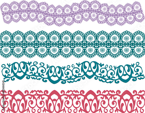 SET OF DECORATIVE EMBROIDERY LACE TRIM USED FOR WOMEN AND GIRLS APPAREL DRESSES TOPS AND ACCESSORIES FASHION DESIGN VECTOR ILLUSTRATION