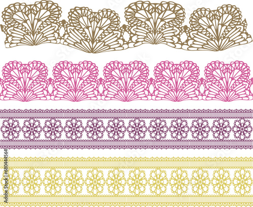 SET OF DECORATIVE EMBROIDERY LACE TRIM USED FOR WOMEN AND GIRLS APPAREL DRESSES TOPS AND ACCESSORIES FASHION DESIGN VECTOR ILLUSTRATION