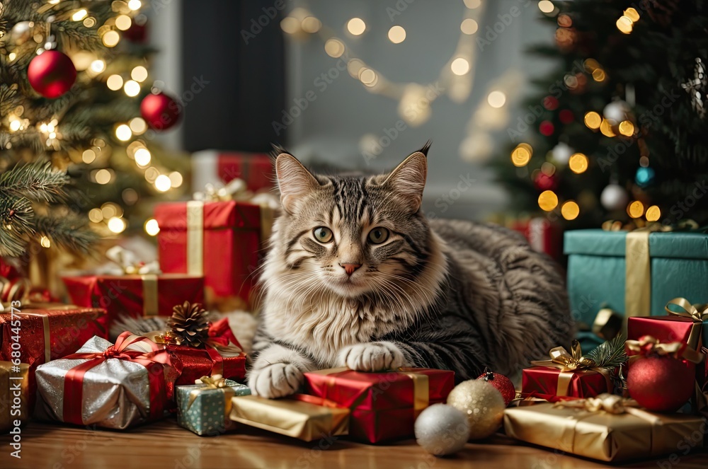 New Year's Eve, gifts Christmas mood, cats, living room, Christmas tree, Christmas presents, gifts New Year's Eve, gifts Christmas mood, cats, living room, Christmas tree, Christmas presents, gifts