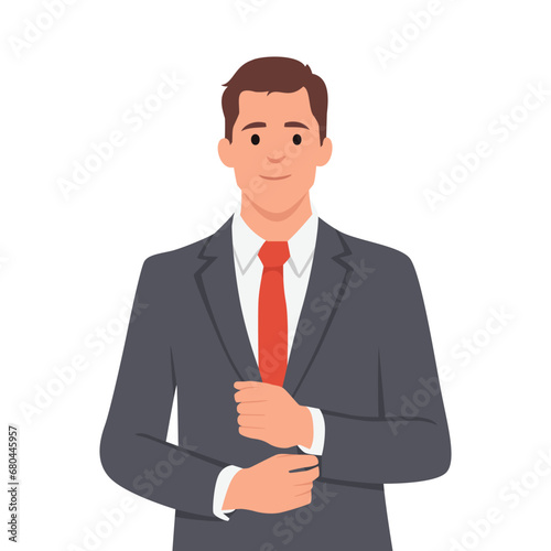 Young confident businessman in suit and tie feel successful and motivated. Self-confident male boss or CEO wearing formalwear show leadership qualities.