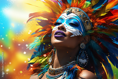 Colorful masks and feathers adorn dancers at Rio Carnival  © Manzar