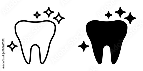 ofvs495 OutlineFilledVectorSign ofvs - aesthetic dentistry vector icon . teeth whitening sign . shiny tooth . isolated transparent . black outline and filled version . AI 10 / EPS 10 / PNG . g11838