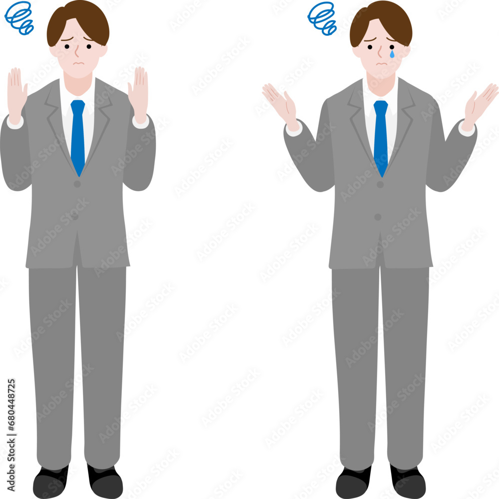 不安を感じるビジネスマンのイラストセット