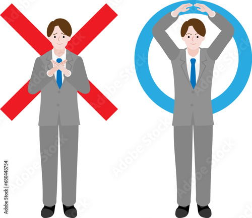 マルバツを伝えるビジネスマンのイラストセット