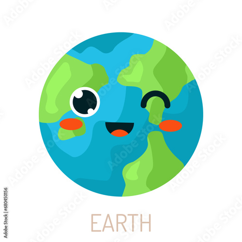 Vector planet earth in the style of kawaii. A sweet face of the planet with a joyful emotion. Planet Day, save nature. (ID: 680450156)