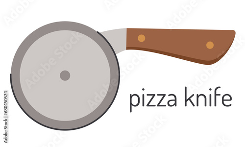 Vector illustration of kitchen accessories, pizza knife. Stock vector illustration (ID: 680450524)