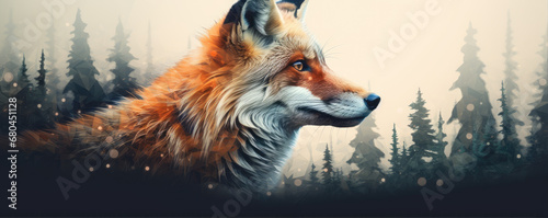 Wild red fox on wite background in wild nature. Fox design or graphic for t-shirt printing. photo