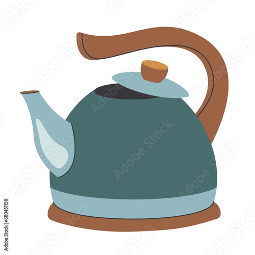 Vector illustration of a kitchen kettle isolated on a white background. Kitchen items and tea party items. (ID: 680451158)