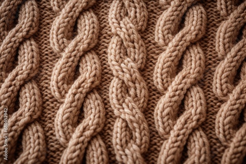 A detailed close-up of a brown knitted blanket. Perfect for adding warmth and texture to any interior design or home decor project