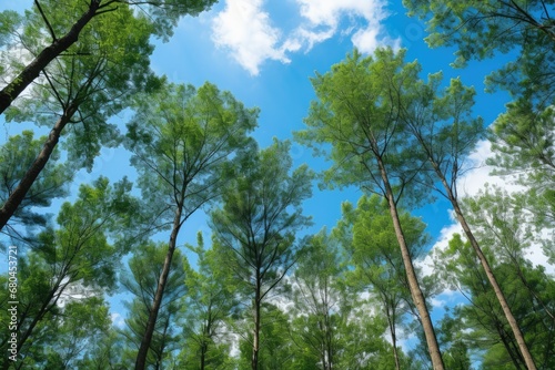 Forest Trees Against Backdrop Of Blue Sky