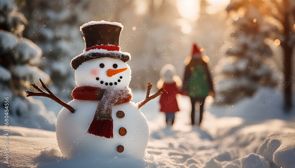 Snowman with Winter Setting and Family Snowman with Winter Setting and Family