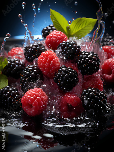 Commercial photography of cranberries and blackberries with water splash photography effect  commercial photography of fruits