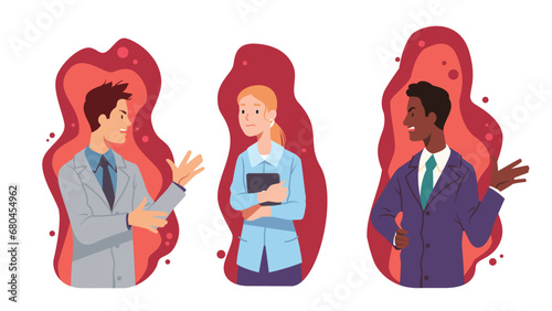 Business men, woman colleague team arguing having dispute conflict. Angry businessmen, sad businesswoman coworker persons shouting, gesturing. Disagreement, argument stress flat vector illustration